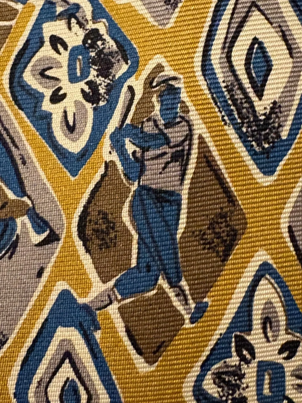 Vintage Patrick Reed 100% Silk Hidden Baseball Player Tie Gold Blue Geometric US
